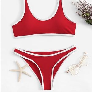 Red and white bikini. Size medium. Very cheeky